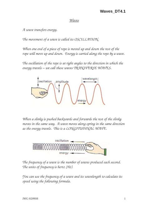 Doc Waves Worksheet Transverse And Longitudinal Dokumentips