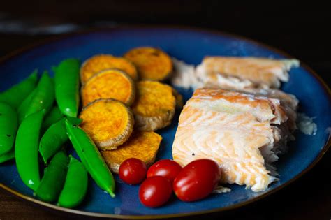 Roasted Salmon And Sweet Potatoes With Sautéed Snap Peas A Balanced You