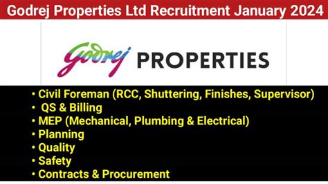 Godrej Properties Ltd Recruitment January 2024 For Engineer