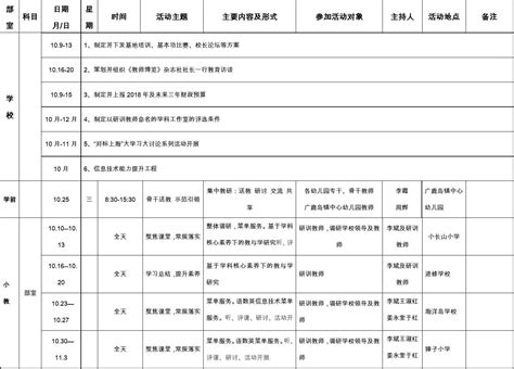 长海教师进修学校2017年10月份研训活动计划表word文档在线阅读与下载免费文档