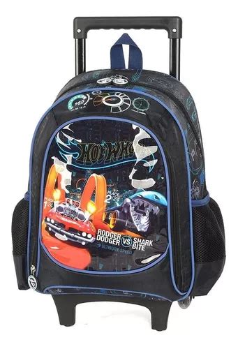 Mochila Escolar Rodinhas Carrinhos Hot Wheels Preta Parcelamento Sem