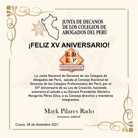 Saludos De Los Colegios Profesionales Al Cdcp Por Su Aniversario