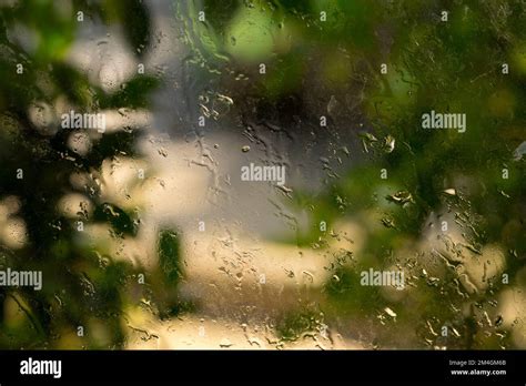 Close Up Dry Water Stains On The Glass Window Water Drops Of Rain On A