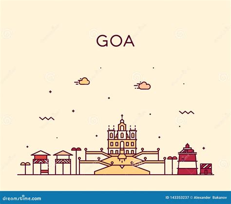 Goa Skyline India Vector Illustration Linear Style Stock Vector