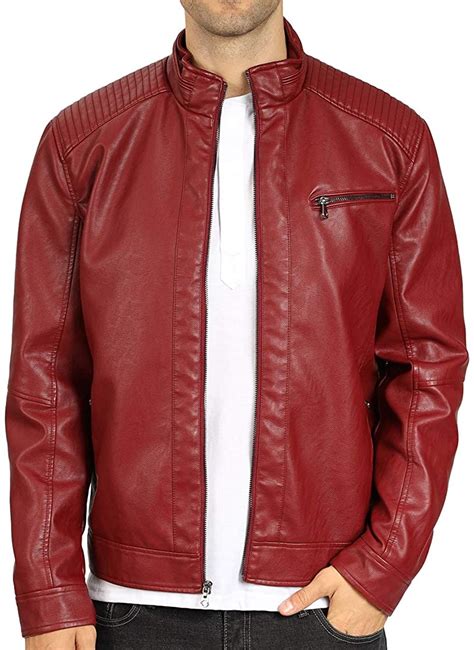 Wulful Men S Stand Collar Leather Jacket Motorcycle Lightweight Faux