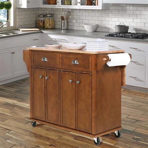 Brown Natural Wood 52 in. Kitchen Island with Storage for Living Room ...