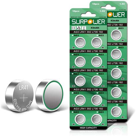 10Pcs Lr41 Ag3 Battery 1 55V Long Lasting Alkaline Button Cell