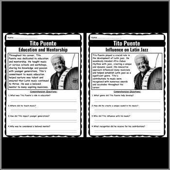 Tito Puente Hispanic Heritage Month Reading Comprehension Passages