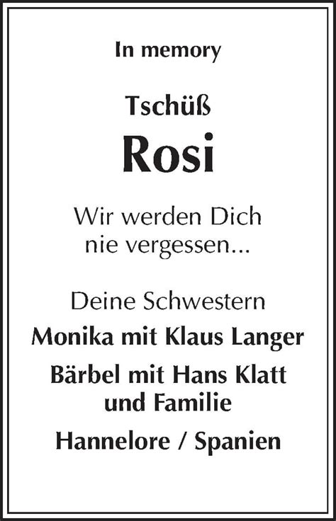 Traueranzeigen Von Rosi Trauer Anzeigen De