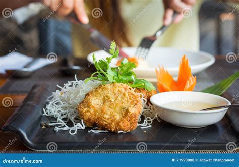 The Side View Of Thod Mun Goong Or Shrimp Fried The Popular Thai Food