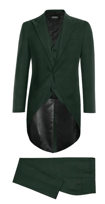 Green Peak Lapel Morning Dress With Green Vest And Green Trousers