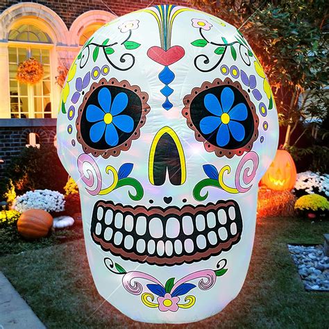 AJY 4 Feet Colorful Skull Halloween Inflatable Skull LED ...