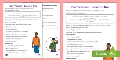 Peer Pressure Boys Scenario One Worksheet Teacher Made