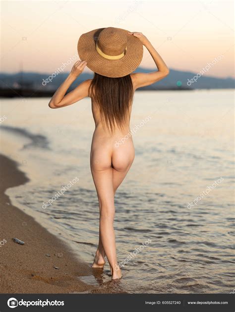 Rear Photo Sexy Absolutely Naked Woman Posing Seashore Standing Beach Stock Photo Jim Filim