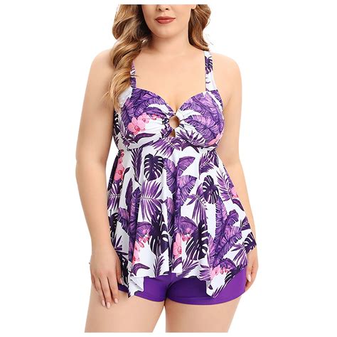 Wreesh Womens Two Piece Swimsuit Plus Size Swim Dress Fashion Large Split Bikini Swimwear Flat