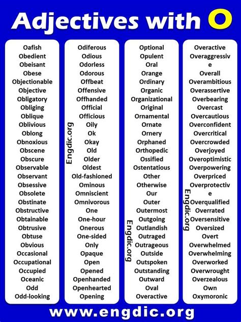 All Adjectives That Start With O Sorted List Engdic