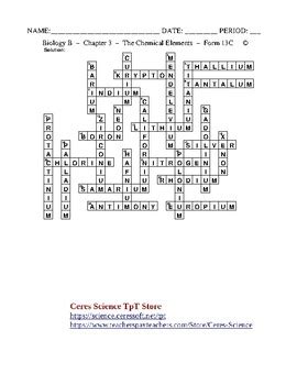 Chemistry Of Life HS Biology Crossword With Word Bank Worksheet