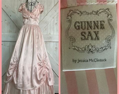 80 S Vintage Gunne Sax Southern Belle Pink White Stripe Ballgown Gown