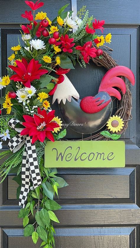 Rooster Wreath Farmhouse Wreath Rooster Front Door Wreath Farmhouse