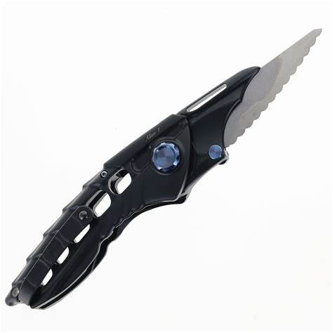 Rike Alien 1 Folding Knife Black Titanium Handle M390 Fully Serrated Blade