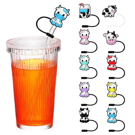 10 Pcs Cow Straw Covers Silicone Straw Toppers Drinking Straw Covers