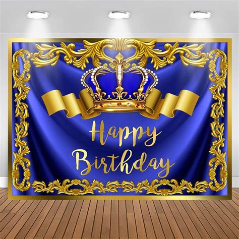 Aperturee Gold Royal Bule Birthday Crown Backdrop For Men