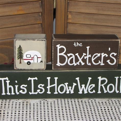 Personalized Wood Camping Blocks Rv Shelf Sitter Primitive Etsy