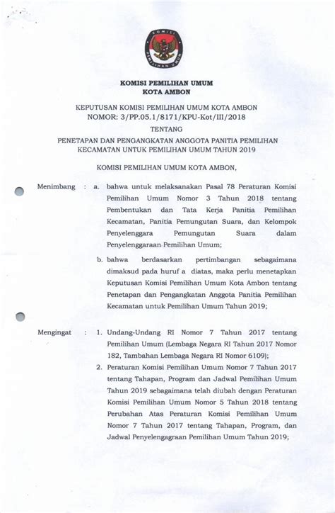 Pdf Keputusan Komisi Pemilihan Umum Kota Ambon Penetapan Dan