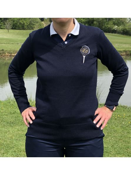 Pull Femme Col V Personnalis Avec Golfeuse Et Balle Sur Son Tee Brod