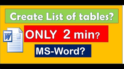 How To Create List Of Tables In Word Youtube