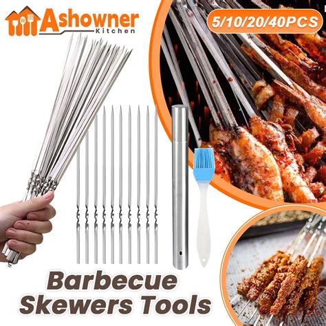 10 20 40Pcs Stainless Steel BBQ Skewer Reusable Barbecue Needle Kebab