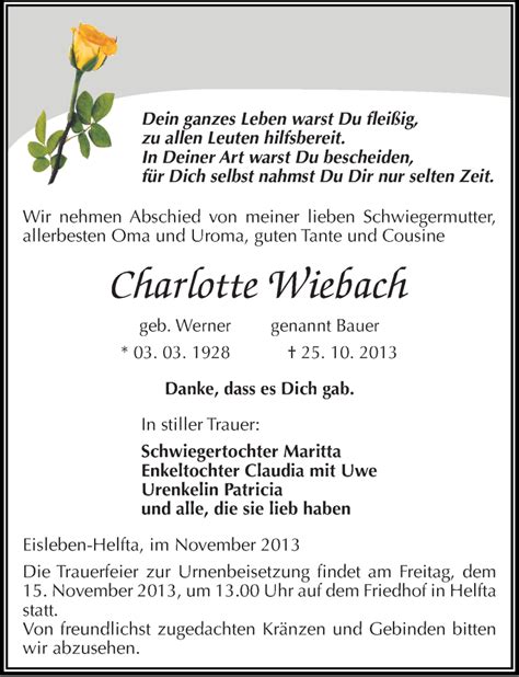 Traueranzeigen Von Charlotte Wiebach Abschied Nehmen De