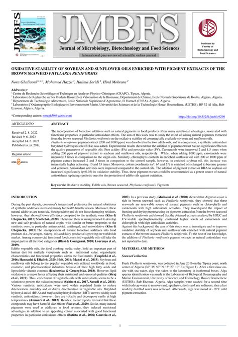 Pdf Oxidative Stability Of Soybean And Sunflower Oils Enriched With