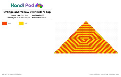Orange And Yellow Swirl Bikini Top Pony Bead Pattern Kandi Pad Kandi Patterns Fuse Bead