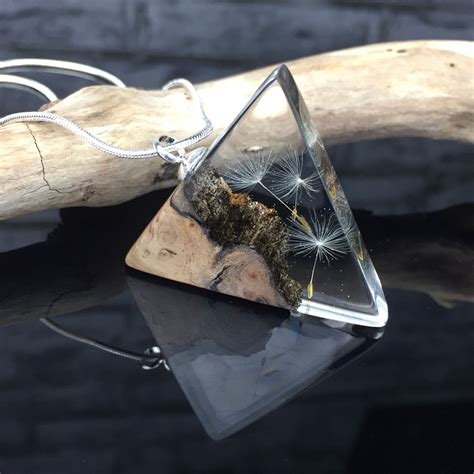 Triangle Resin Wood Necklace Dandelion Dreieck Harz Holz Etsy Wood