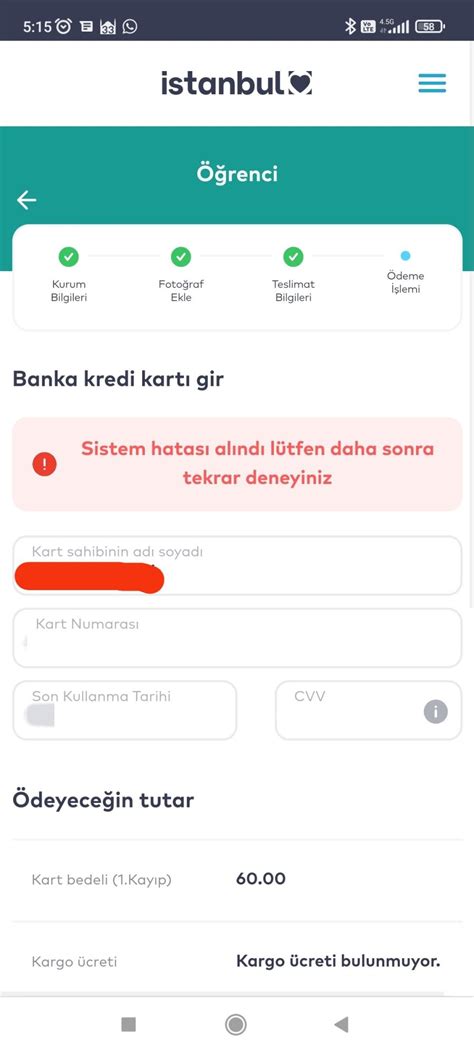 Belbim İstanbulkart Öğrenci Kartı Ödeme Ekranındaki Sistem Hatası