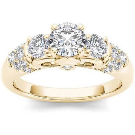 1 1 3 Carat T W Diamond Three Stone 14kt Yellow Gold Engagement Ring