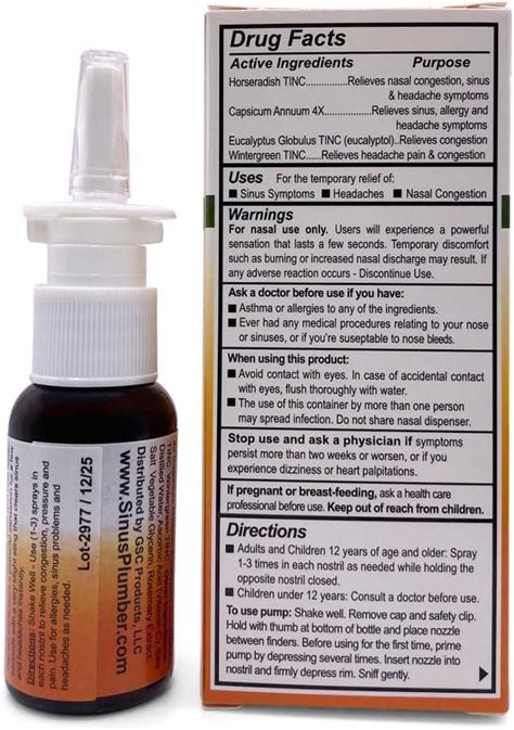 Sinus Plumber Natural Allergy Relief Nasal Spray with Capsicum - Fast ...