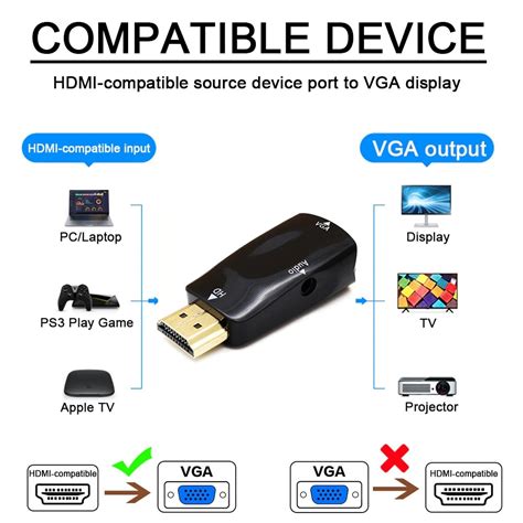Адаптер HDMI Мъжки - VGA Женски с аудио, Черен - eMAG.bg