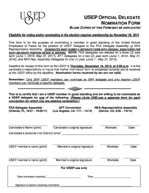 Fillable Online Usep Official Delegate Nomination Form Fax Email Print