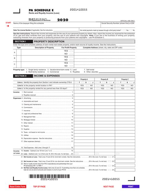 Form Pa 40 Schedule E Download Fillable Pdf Or Fill Online Rents And