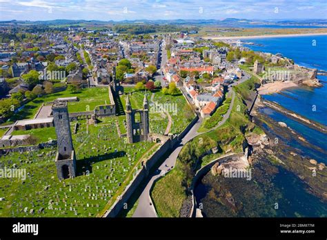 Aerial View Of St Andrews Cathedral And City In St Andrews Fife