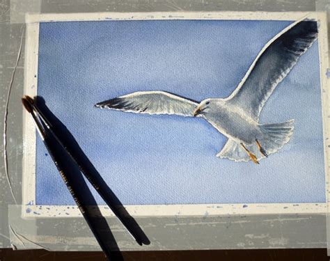 Flying Seagull Original Watercolor Painting Nautical Wall Etsy