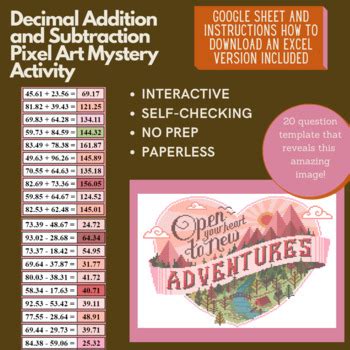 Mystery Digital Pixel Art No Prep Adventure Decimal Addition And