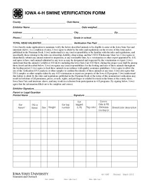 Fillable Online Extension Iastate Iowa H Swine Verification Form