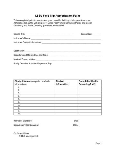 Fillable Online Lssu Field Trip Authorization Form Fax Email Print