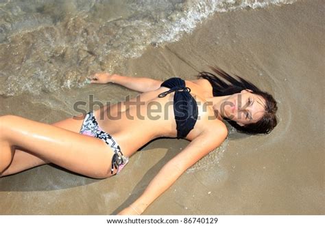 Sexy Hot Brunette Bikini Model On Stock Photo 86740129 Shutterstock