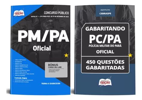 Kit Apostila Caderno De Questões Para Oficial Pm Pa 2023 Polícia