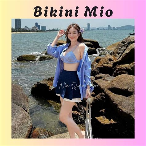 BIKINI Mio Set Đi Biển Chất Kaki Áo Khoác Kẻ Áo Bra Kèm Chân Váy Lớp Kín Đáo Shopee Việt Nam