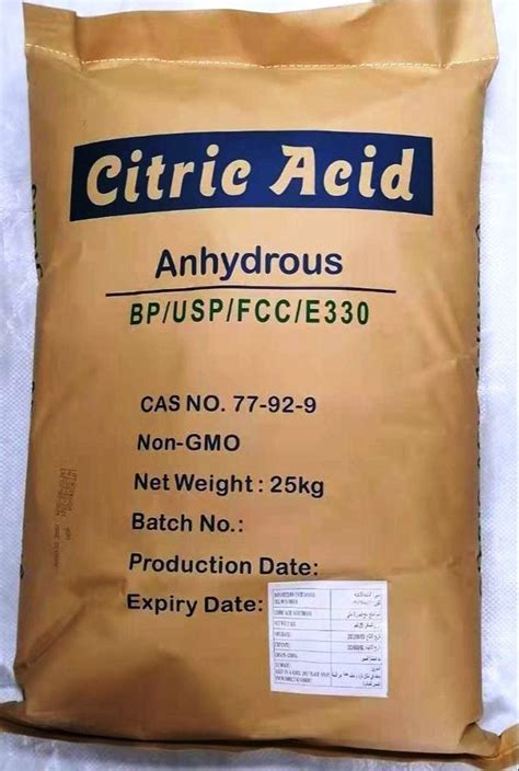 Anhydrous Citric Acid Powder For Food And Pharma Packaging Type Bag